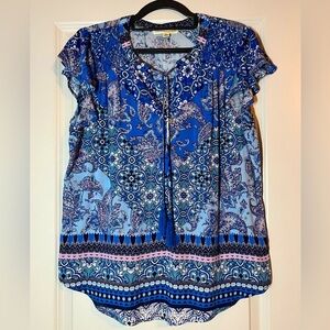 Farmers Market | Blue Paisley Boho Top Size Large